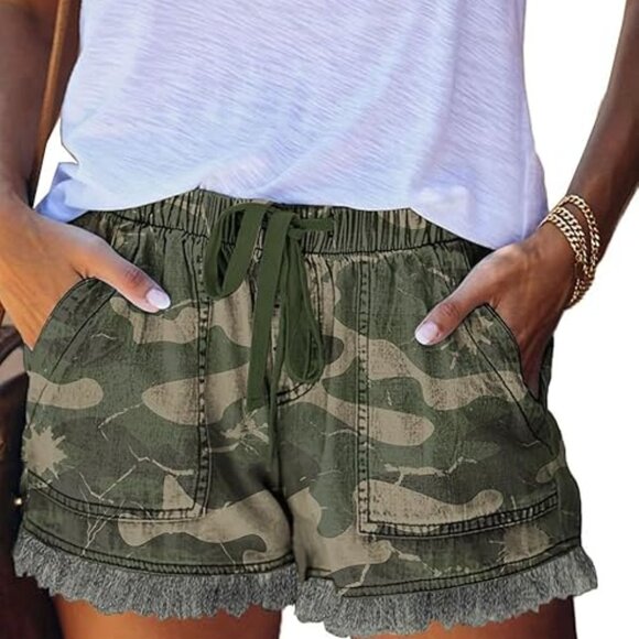 Women Casual Summer Shorts Elastic High Waisted Short Pants with Pockets